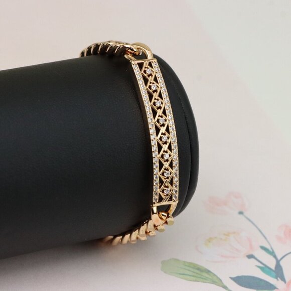"Rose Gold Bracelet with Diamond-Cut Crisscross Bar Design, XPBL0855 - Picture 9 of 12